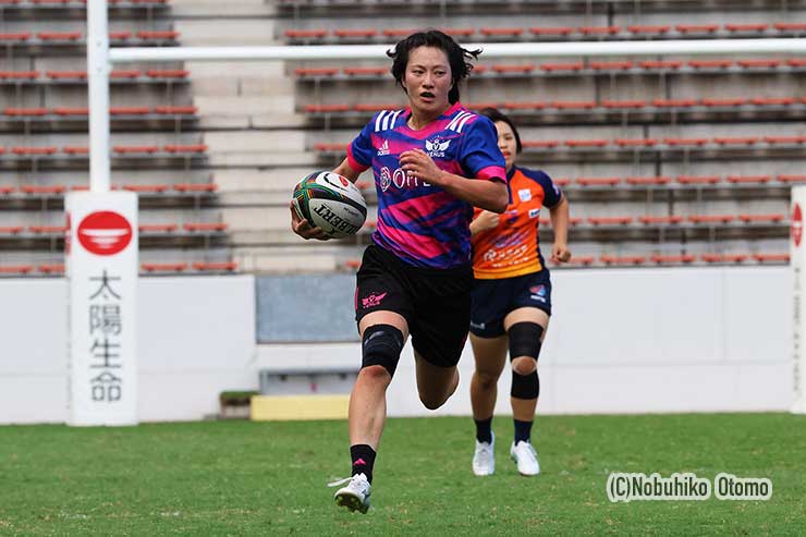 後半5分、追手門⑩松田向日葵が自陣から独走トライ