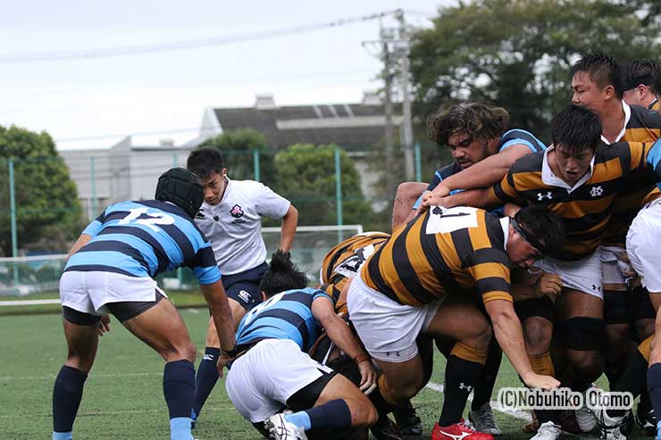 39分、慶大はまたラインアウトモールから田中が2本目のトライ
