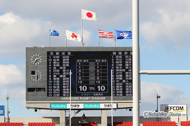 ハーフタイム直前に京都成章が追いつき前半は10-10の同点
