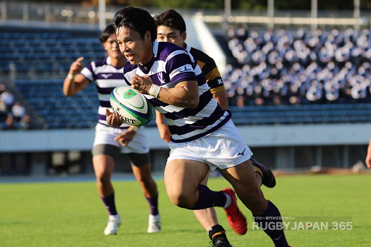 4トライを決めた明大・WTB石田吉平。トライへの貪欲な気持ちで素晴らしいパフォーマンスを見せた